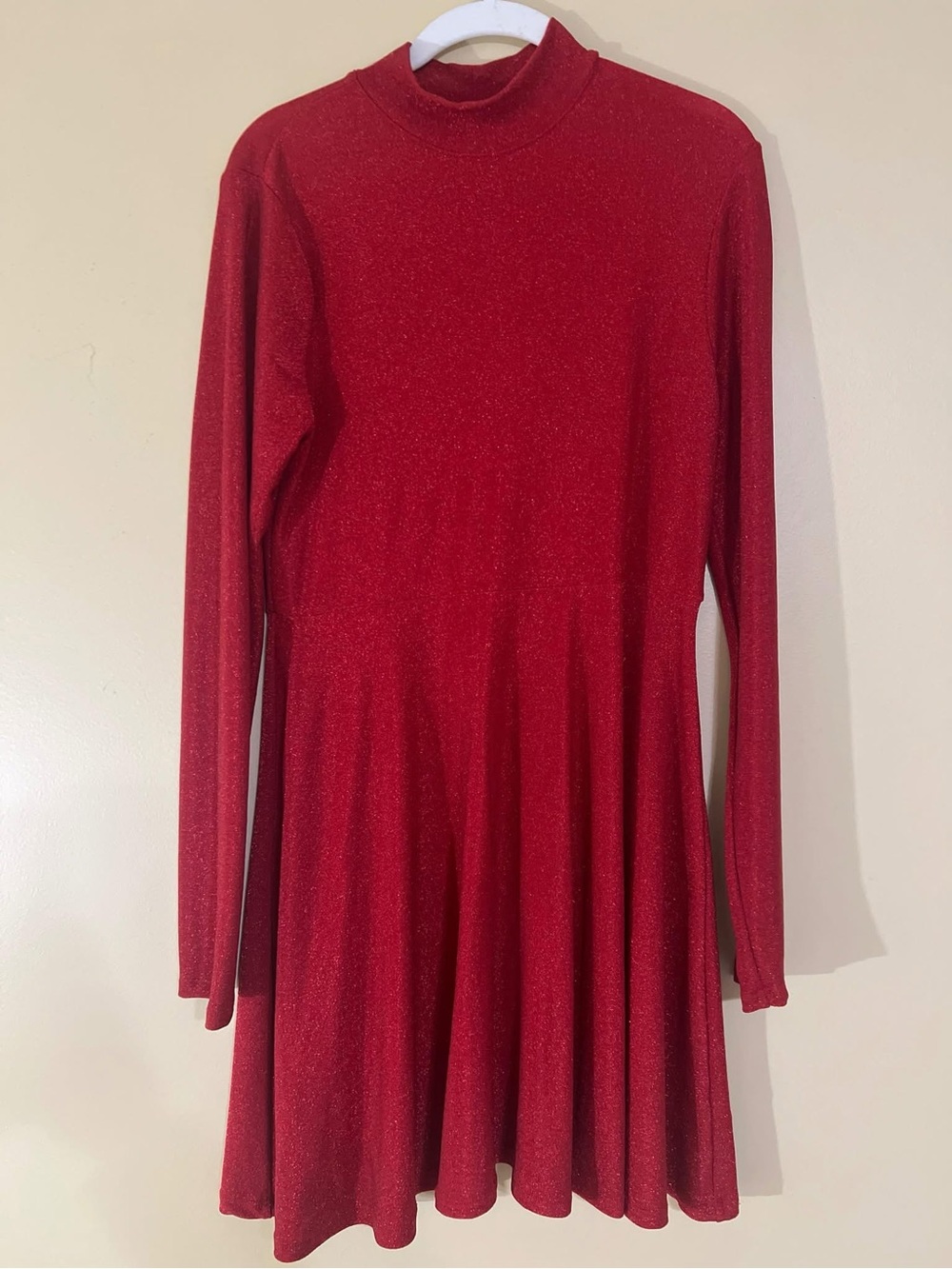 Red Sparkle Long Sleeve Skater Dress
